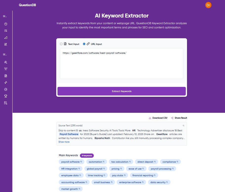 AI Keyword Extractor Tool