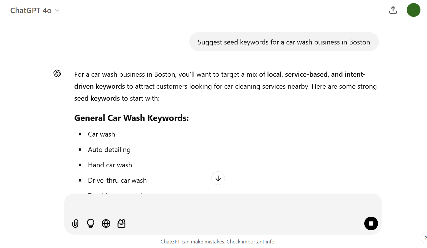 Keyword suggestions for car wash business in Boston