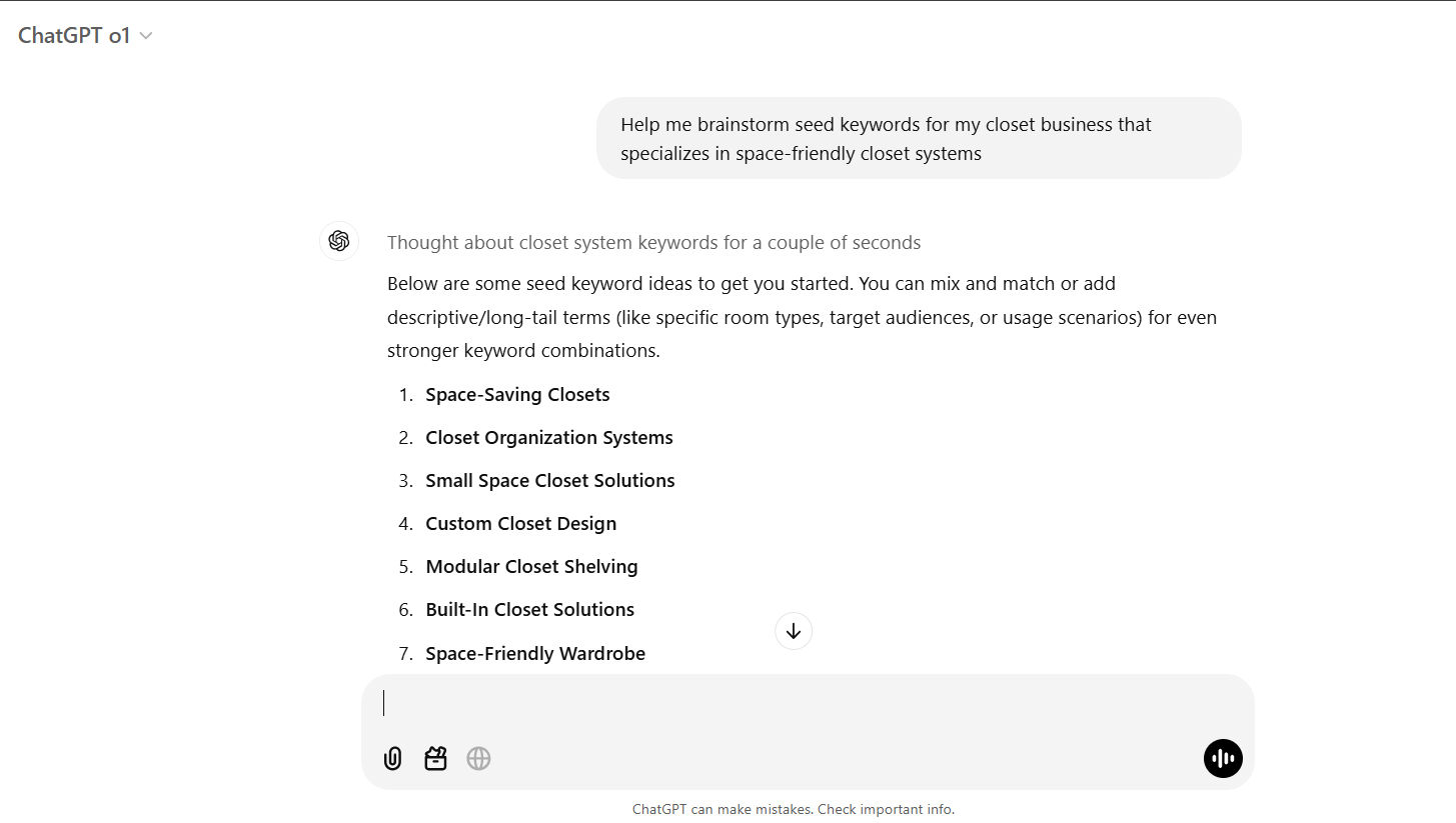 Keyword brainstorming for space-friendly closet systems