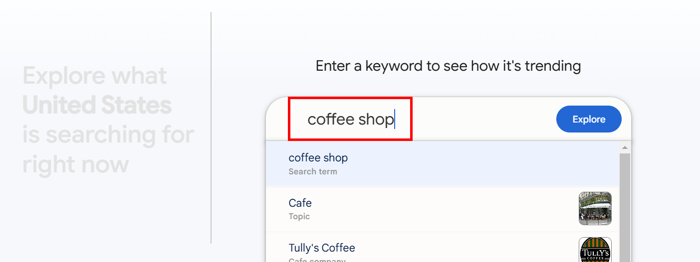 Search trends for 'coffee shop' in the United States