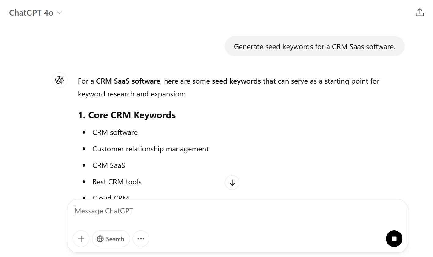 Seed keywords for CRM SaaS software keyword research and expansion.