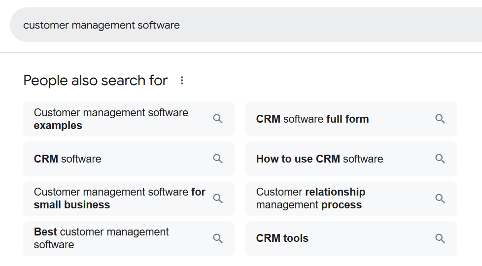 Search results for customer management software queries and related terms.