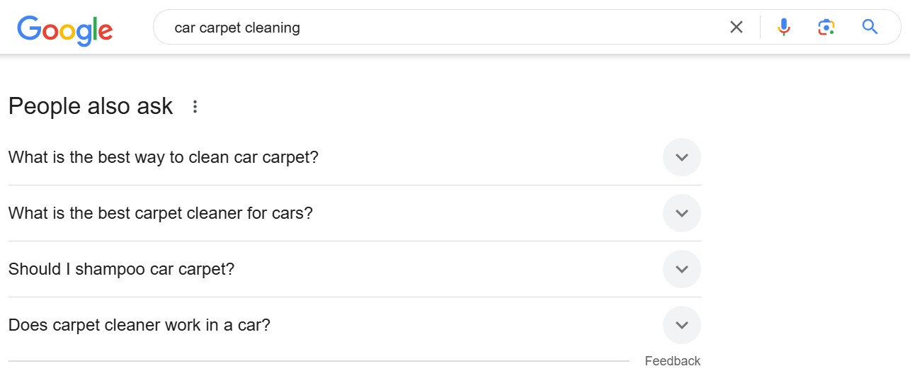 Google search results for car carpet cleaning questions