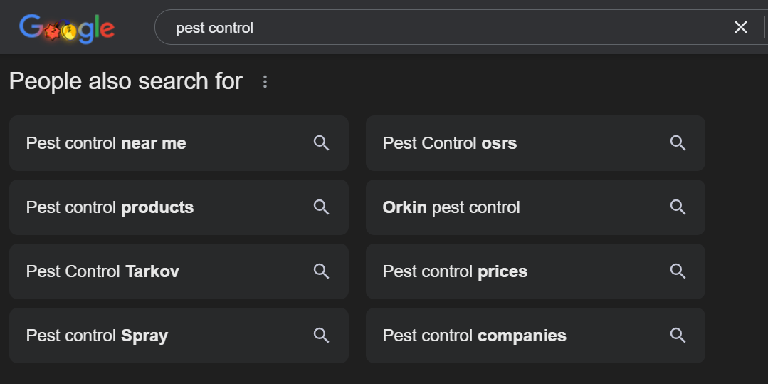 Google search results for pest control related queries