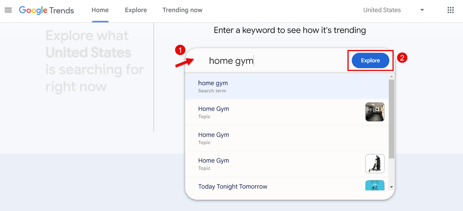 Explore trending searches on Google Trends for home gym.