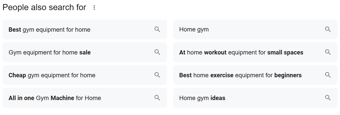 Suggested keyword searches for home gym equipment and workout ideas