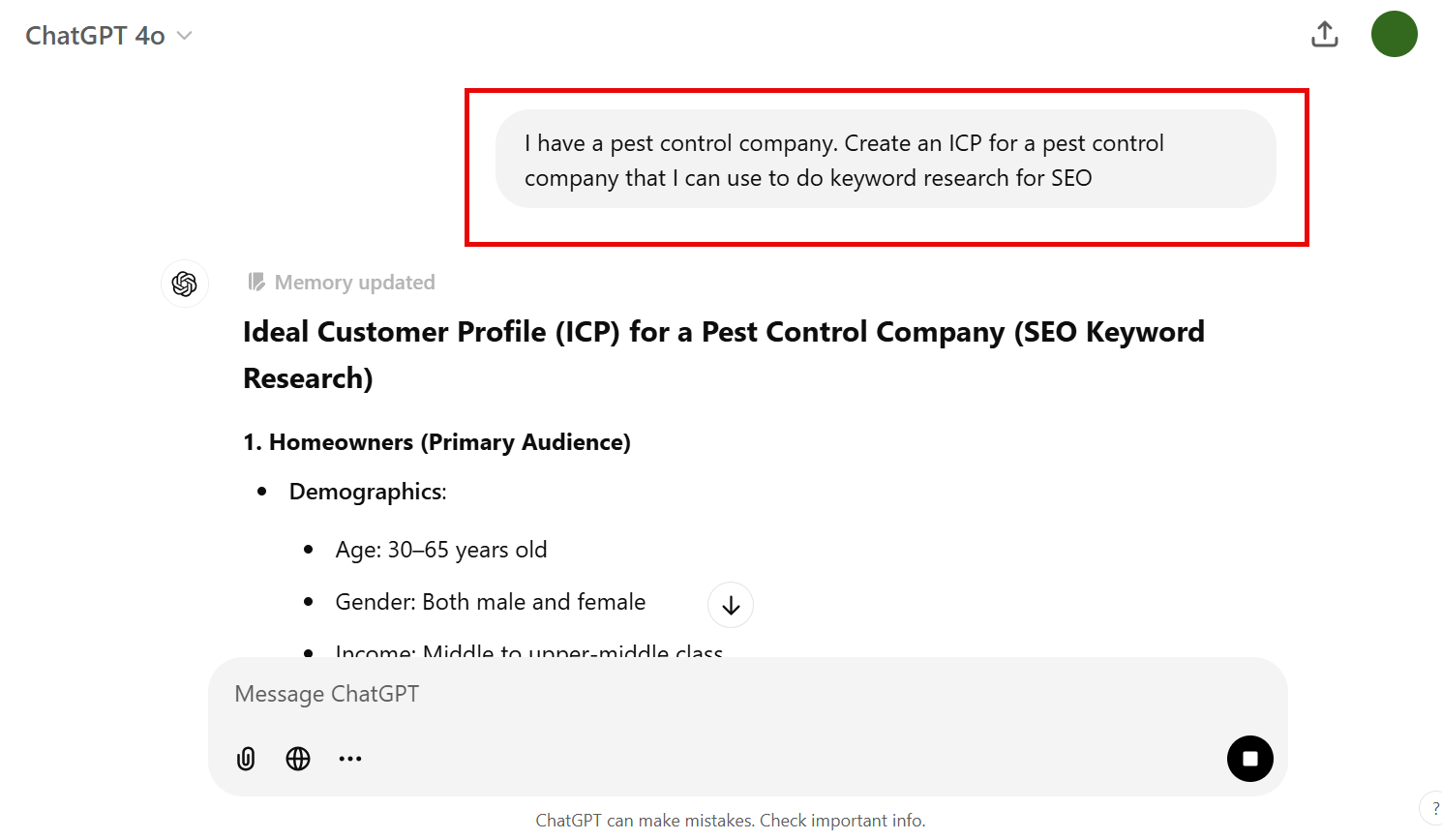 Ideal Customer Profile for a Pest Control Company focusing on SEO research.