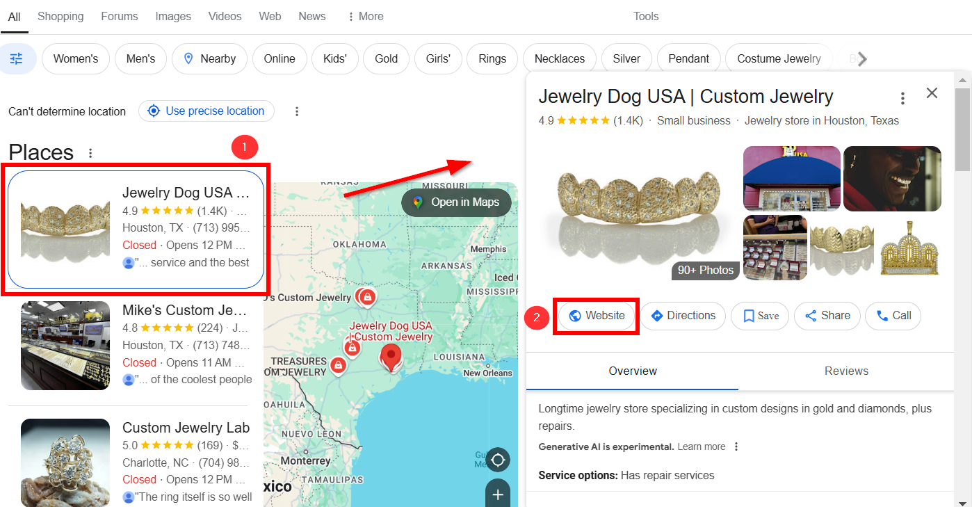 Jewelry Dog USA storefront offering custom jewelry in Houston, Texas.