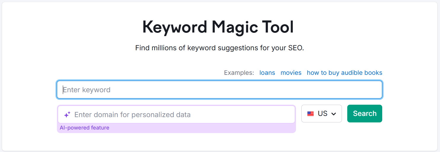 Keyword Magic Tool interface for SEO keyword suggestions.