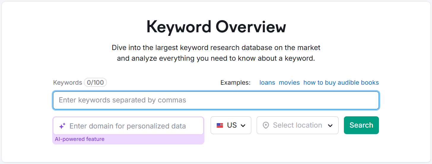 Keyword overview tool for keyword research and analysis.