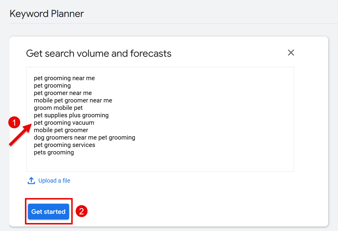 Keyword Planner for pet grooming services and searches