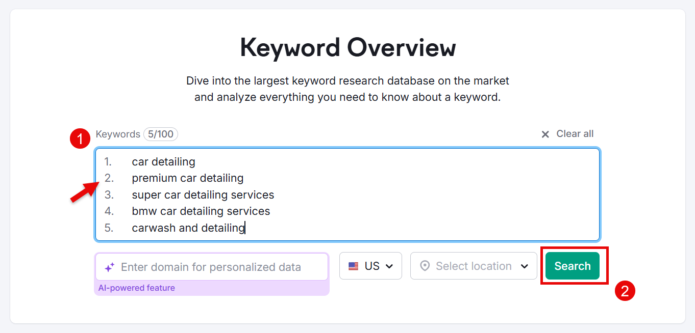 Keyword research overview for car detailing services