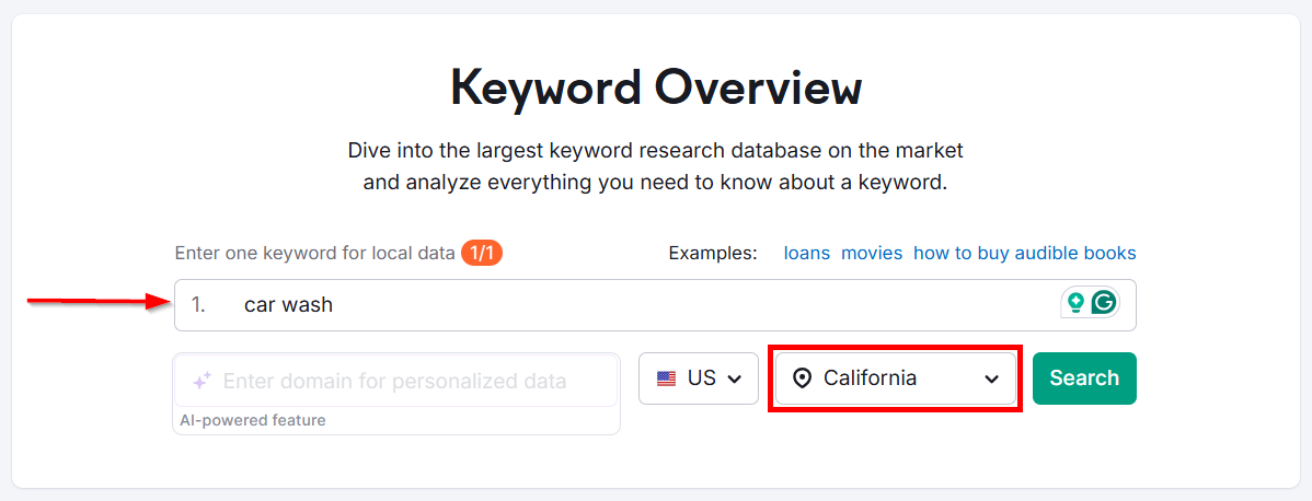 Keyword research tool for car wash in California