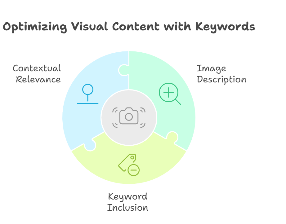 Infographic on optimizing visual content with keywords.