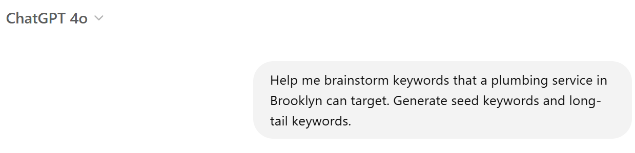 Message request for plumbing keywords targeting Brooklyn.