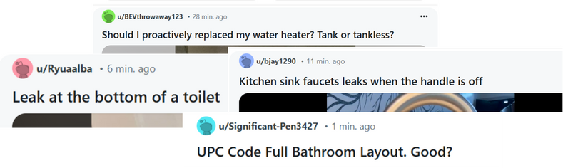 User questions about plumbing issues on an online forum.