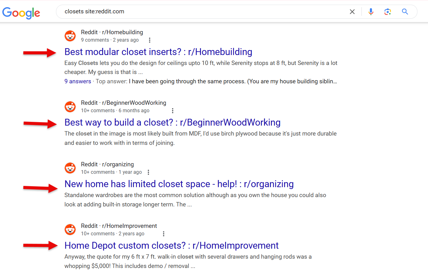 Discussion questions about closet designs and solutions from Reddit threads.