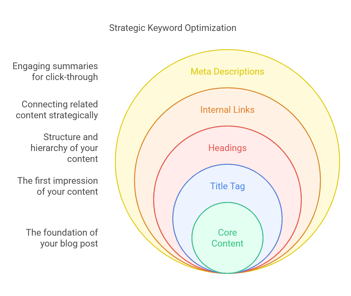 Diagram illustrating strategic keyword optimization in content creation.