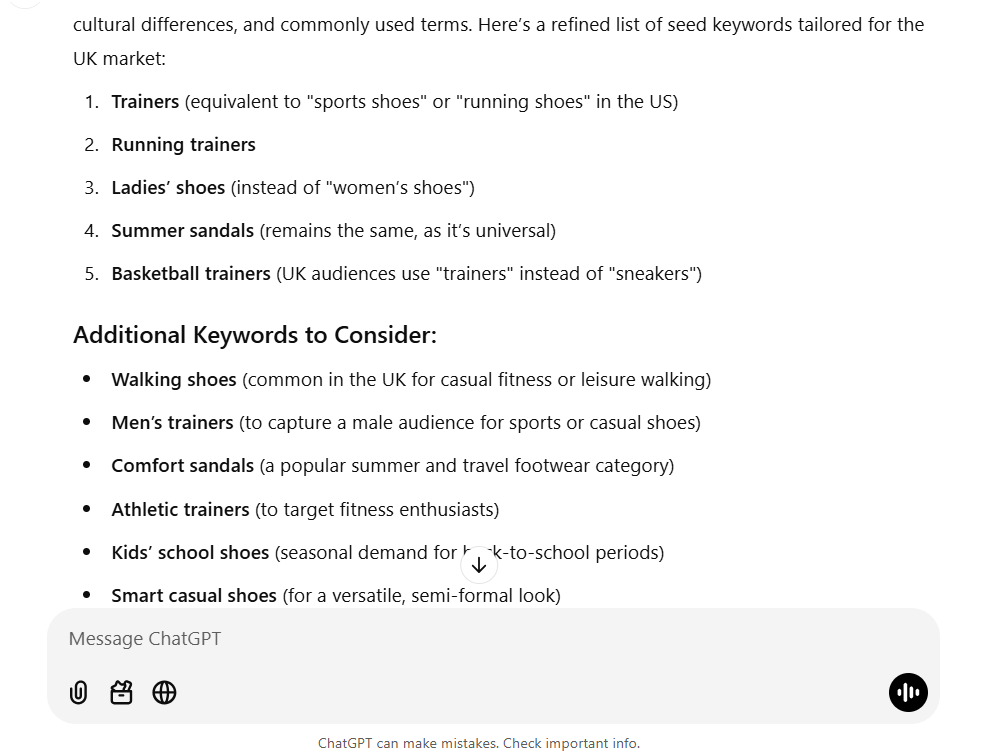 UK footwear keyword list for trainers, sandals, casual, and athletic shoes.